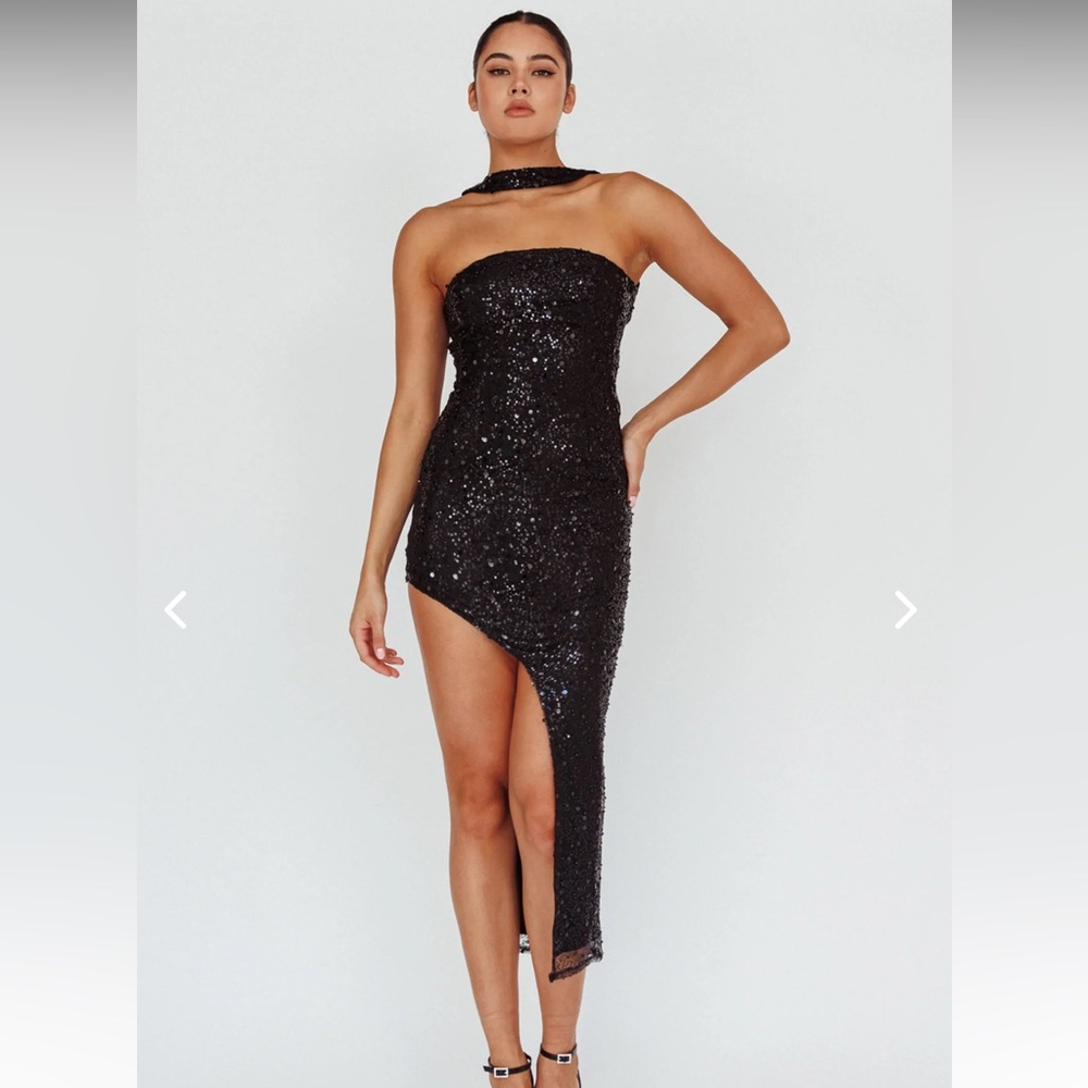 Selfie Leslie RIAN NECK STRAP SEQUIN MIDI DRESS BLACK